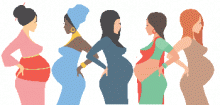 Illustration of 6 different ethnic pregnant women
